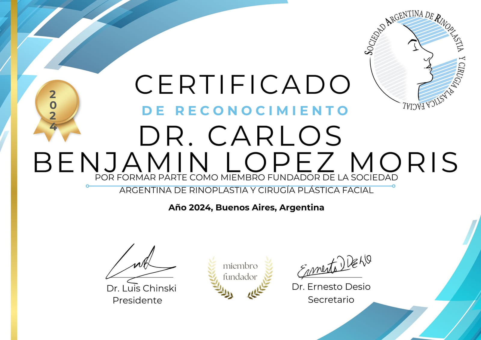 Diploma: Miembro Fundador — Sociedad Argentina de Rinoplastia