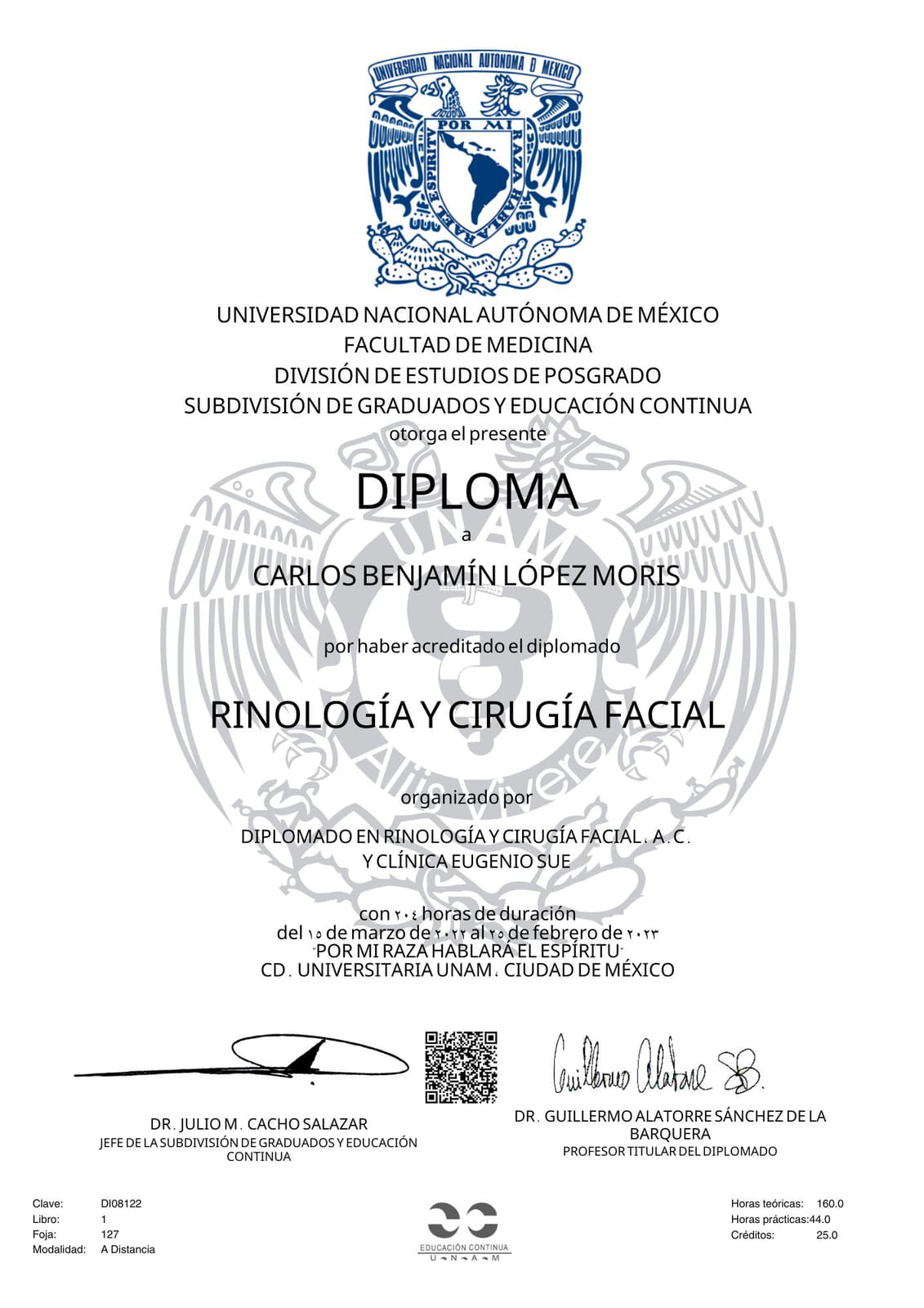 Diploma: Rinología y Cirugía Facial — Universidad Autónoma de México